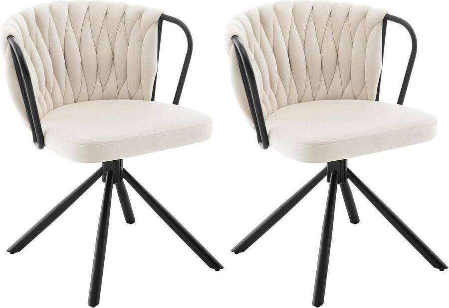 Warraich 2x Draaibare Eetkamerstoelen – Beige Fluwelen Zitting Gestoffeerd en Comfortabel Design