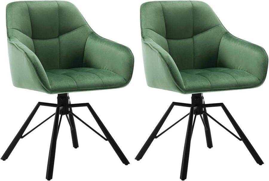 Warraich 2x Draaibare eetkamerstoelen – donkergroen fluweel met armleuningen en rugleuning