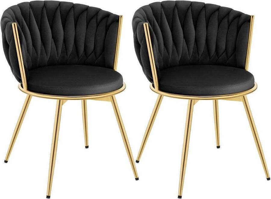 Warraich 2x Draaibare Eetkamerstoelen – Zwart Fluweel Ergonomisch Design met 360° Rotatie en Metalen Frame