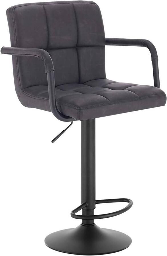 Warraich -Antraciete Barkruk: Barstoel met Draaibare Rugleuning Uitgevoerd in Antieke Kunstleerlook op een Robuust Stalen Frame