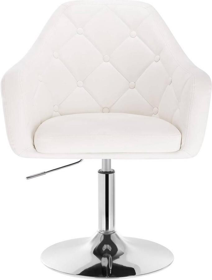 Warraich -Barkruk: In Hoogte Verstelbare Barstoel met Grijswitte Kunstleren Bekleding Armleuningen en Rugleuning