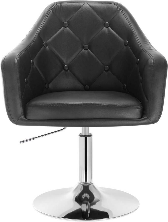 Warraich -Barkruk: In Hoogte Verstelbare Barstoel met Grijszwarte Kunstleren Bekleding Armleuningen en Rugleuning