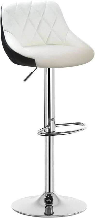 Warraich -Barkruk met kunstleren zitting – Wit zwart design met verchroomd stalen frame