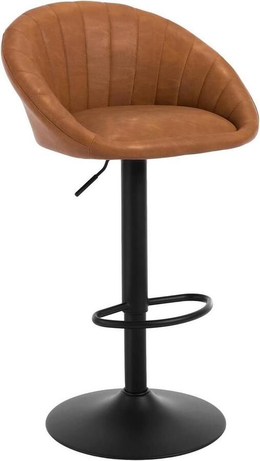 Warraich Barkruk met rugleuning – in hoogte verstelbaar draaibaar imitatieleer & metaal bruin