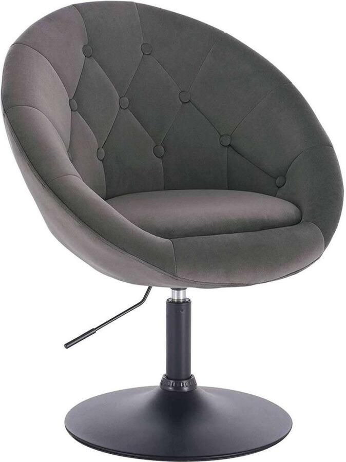 Warraich -Barstoel: In Hoogte Verstelbare Loungestoel met Rugleuning Fluwelen Bekleding in Donkergrijs