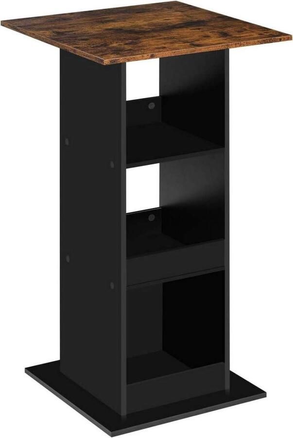 Warraich -Bartafel met 3 planken tafelhoogte 112 cm bewerkt hout in rustiek bruin met zwart frame