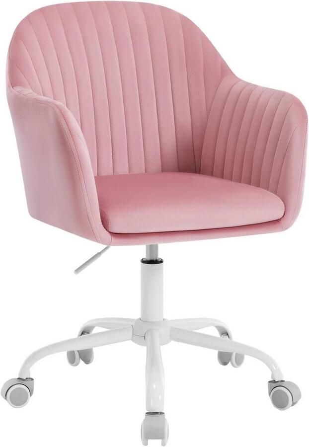 Warraich -Bureaustoel ergonomische bureaustoel met armleuningen fluweel metalen frame roze