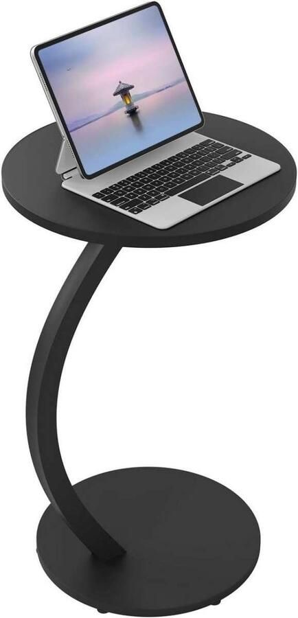 Warraich -C-vormige Bijzettafel – Ronde Salontafel met Metalen Frame en MDF Tafelblad φ40xH65 cm