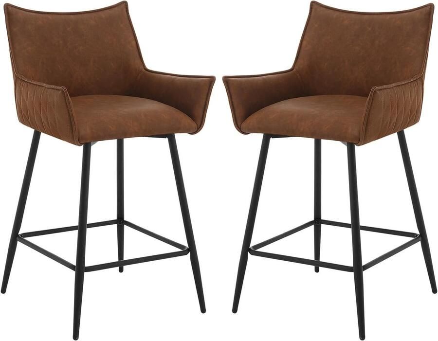 Warraich -Comfortabele barkruk – Met rugleuning armleuningen voetensteun en kunstleren bekleding