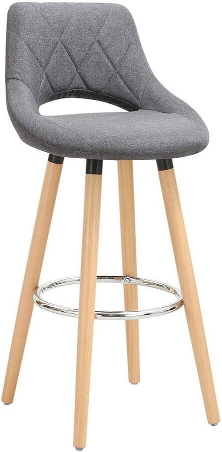 Warraich -Donkergrijze Linnen Barkruk: Comfortabele Barstoel met Rugleuning en Voetsteun Gemaakt van Ademend Linnen en een Stevig Houten Frame