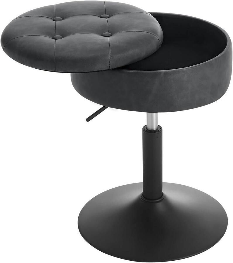 Warraich -Draaibare barkruk met opbergruimte in hoogte verstelbaar kunstleer antraciet