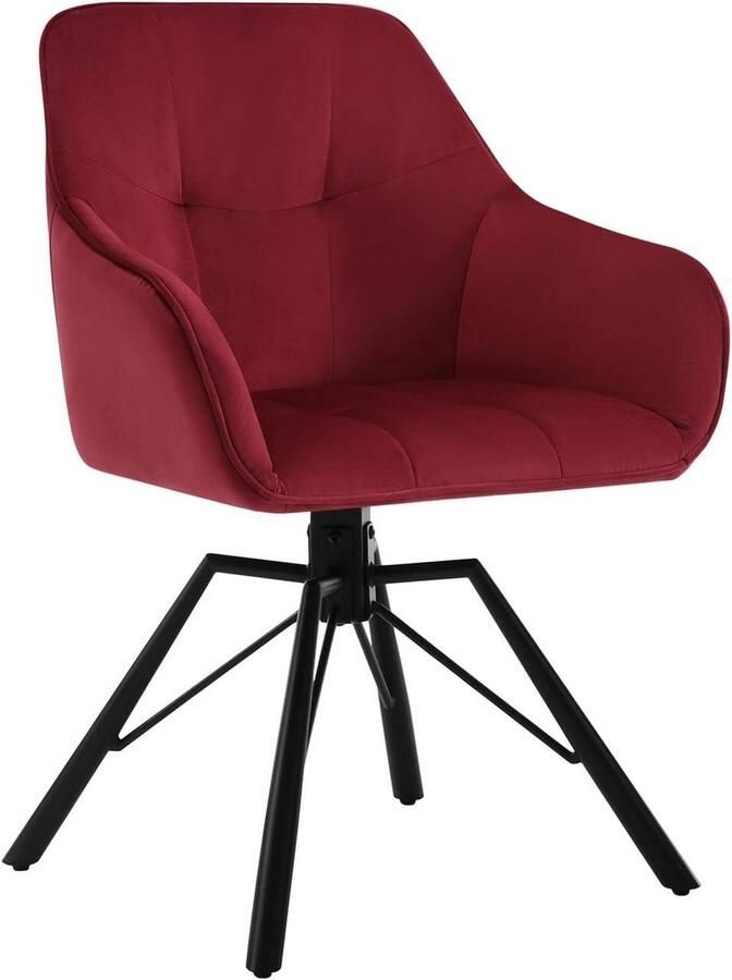 Warraich Draaibare eetkamerstoel – bordeaux fluweel met armleuningen en rugleuning