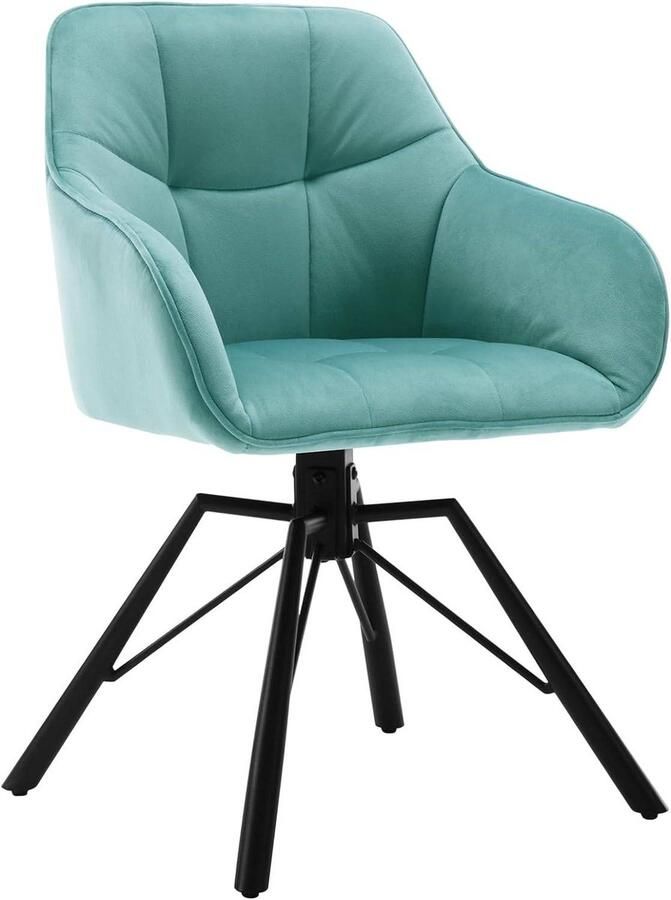 Warraich Draaibare eetkamerstoel – turquoise fluweel met armleuningen en rugleuning