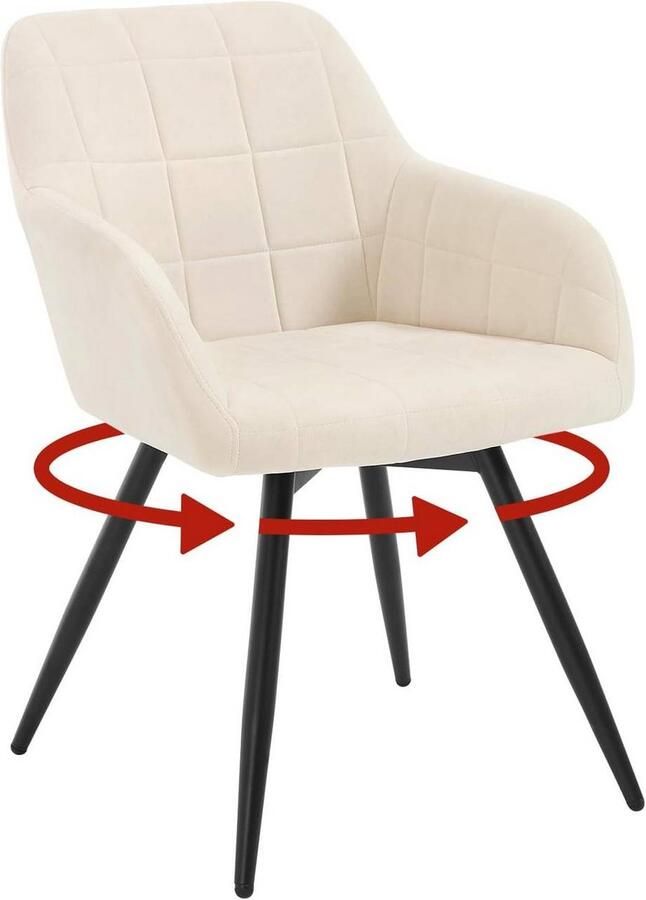 Warraich Draaibare Ergonomische Eetkamerstoel – Beige Fluweel met Metalen Poten