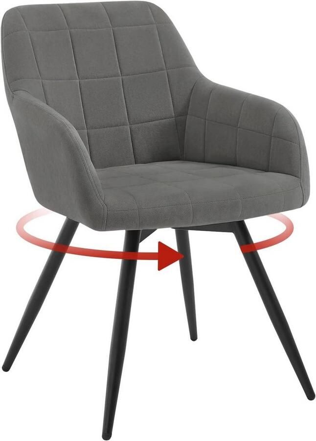 Warraich Draaibare Ergonomische Eetkamerstoel – Donkergrijs Fluweel met Metalen Poten