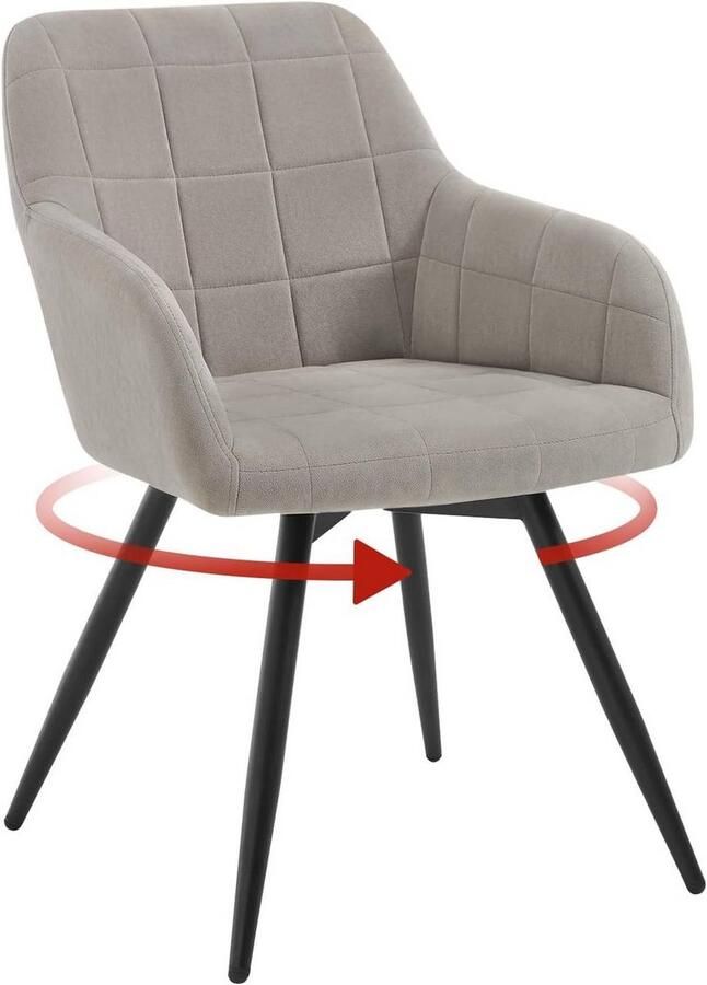 Warraich Draaibare Ergonomische Eetkamerstoel – Lichtgrijs Fluweel met Metalen Poten
