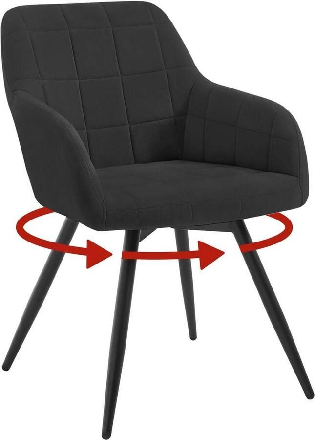Warraich Draaibare Ergonomische Eetkamerstoel – Zwart Fluweel met Metalen Poten