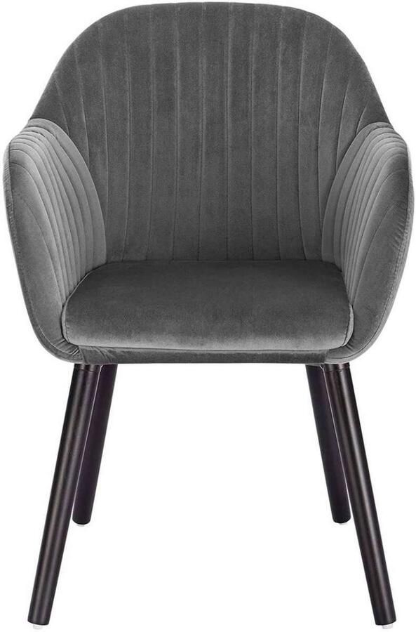 Warraich Eetkamerstoel – Donkergrijs Fluweel – Met Armleuning – Zwarte Massief Houten Poten