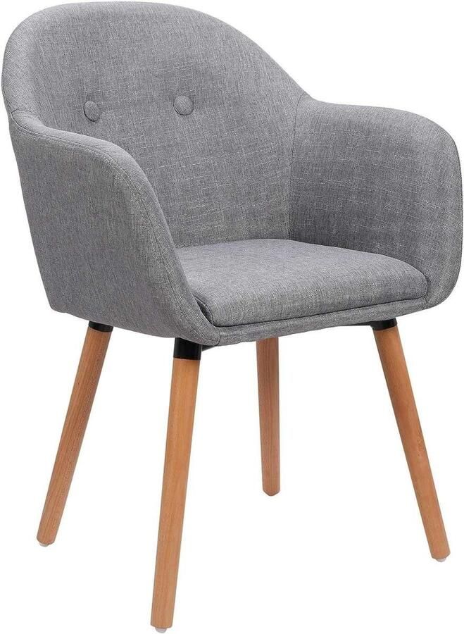 Warraich Eetkamerstoel met armleuning – Linnen bekleding & massief houten frame – Lichtgrijs – 1 stuk