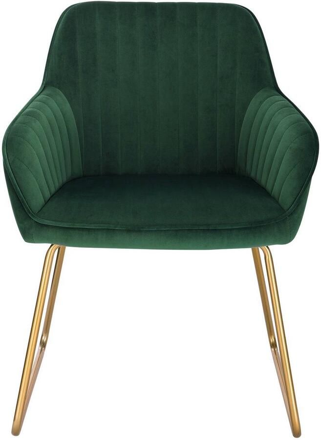 Warraich Eetkamerstoel met Armleuningen – 1 Stuk – Fluwelen Zitting – Gouden Metalen Poten – Donkergroen