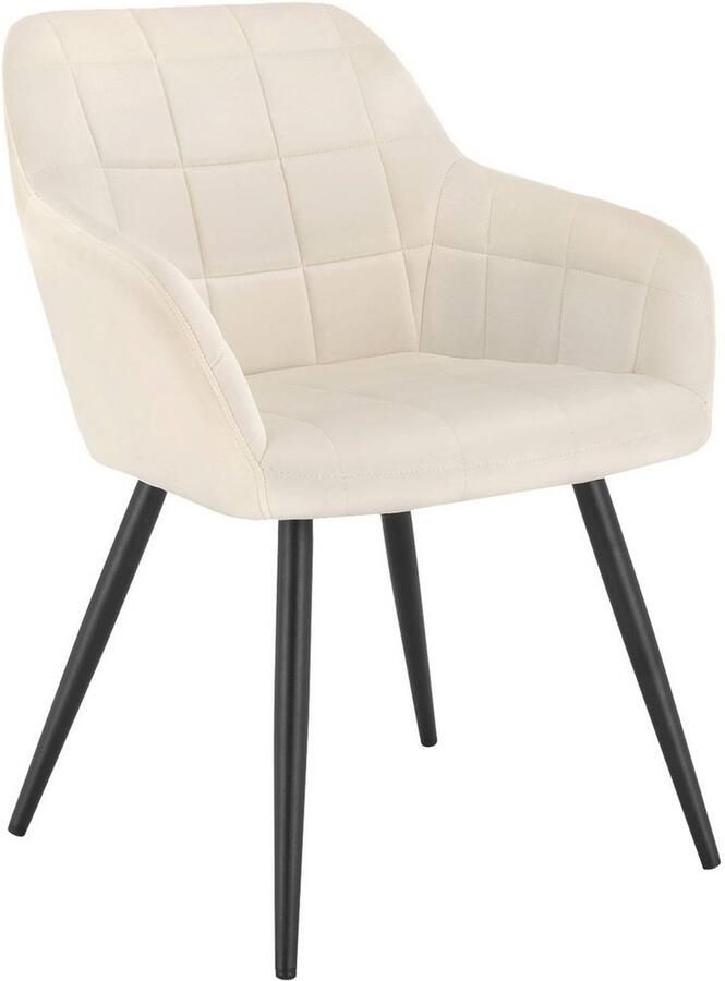 Warraich Eetkamerstoel met Armleuningen – 1 Stuk Fluwelen Zitting Metalen Poten Crème Wit