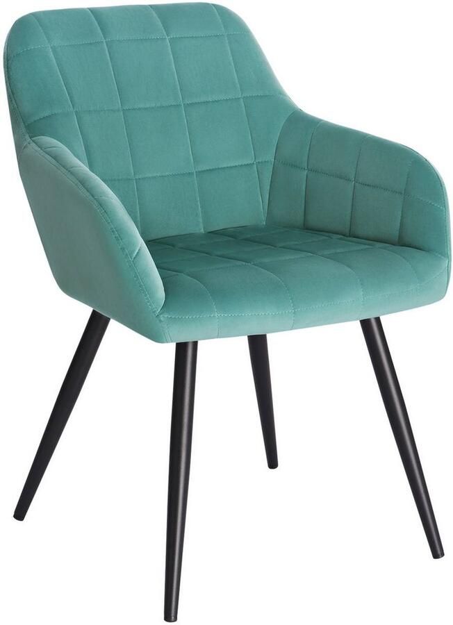 Warraich Eetkamerstoel met Armleuningen – 1 Stuk Fluwelen Zitting Metalen Poten Turkoois