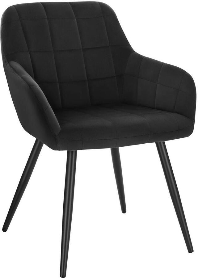 Warraich Eetkamerstoel met Armleuningen – 1 Stuk Fluwelen Zitting Metalen Poten Zwart