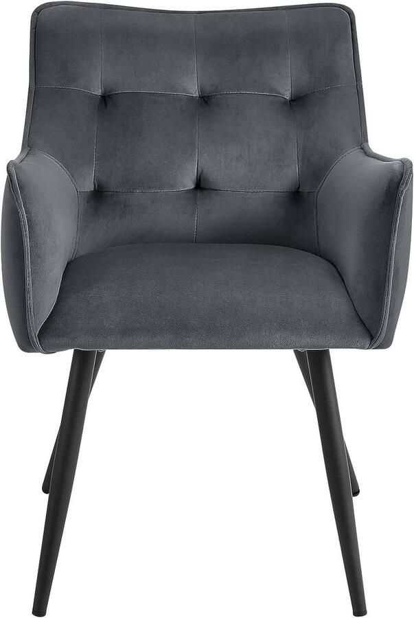 Warraich Eetkamerstoel met armleuningen – donkergrijs fluweel en metalen poten comfortabele fauteuilstijl