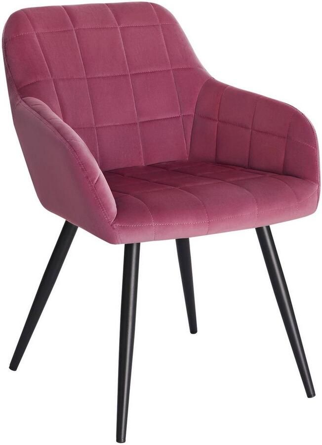 Warraich Eetkamerstoel met Armleuningen – Fluwelen Zitting – Metalen Poten – Bordeaux – 1 Stuk