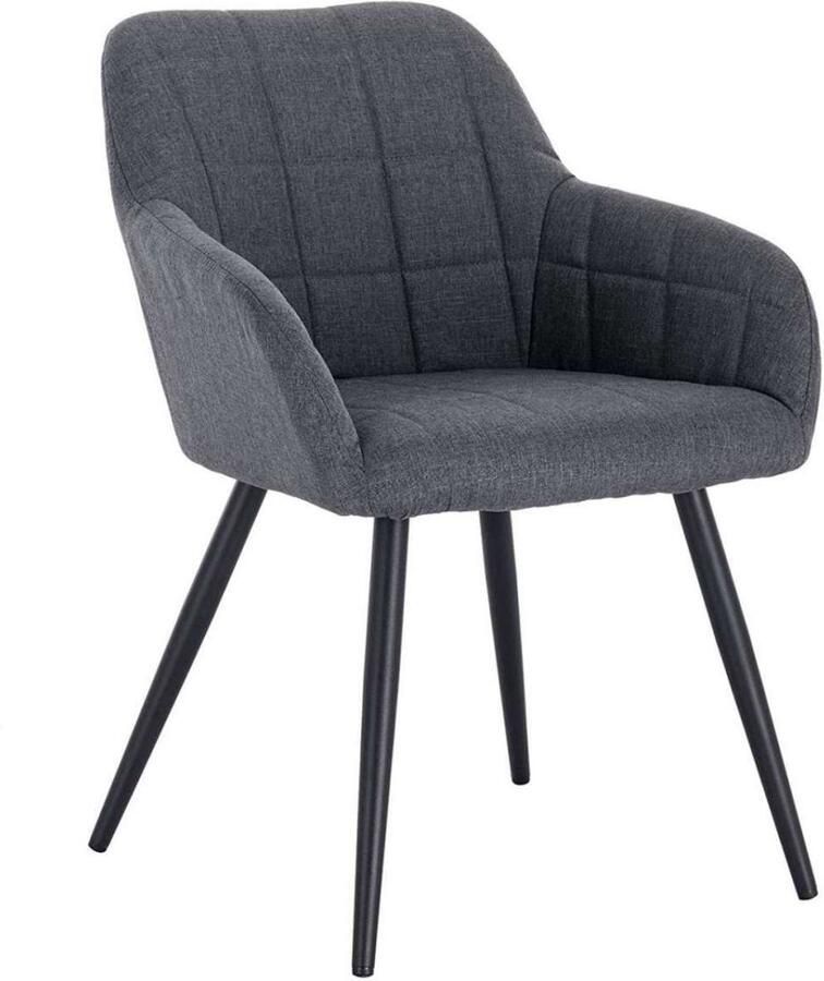 Warraich Eetkamerstoel met Armleuningen – Linnen Zitting – donkergrijis Metalen Poten – Modern Design