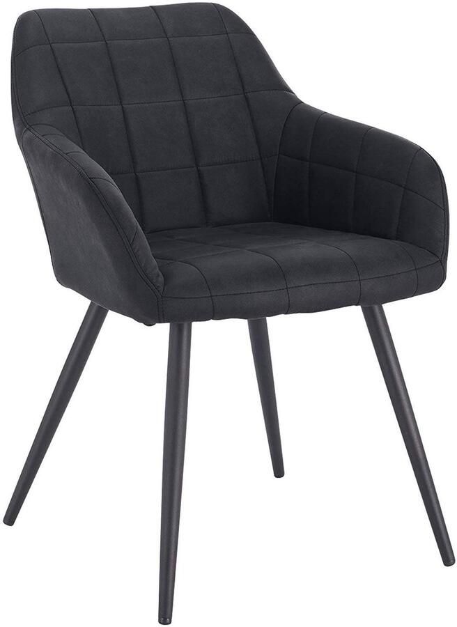 Warraich Eetkamerstoel met armleuningen – Stoffen bekleding & metalen poten – Antraciet – 1 stuk