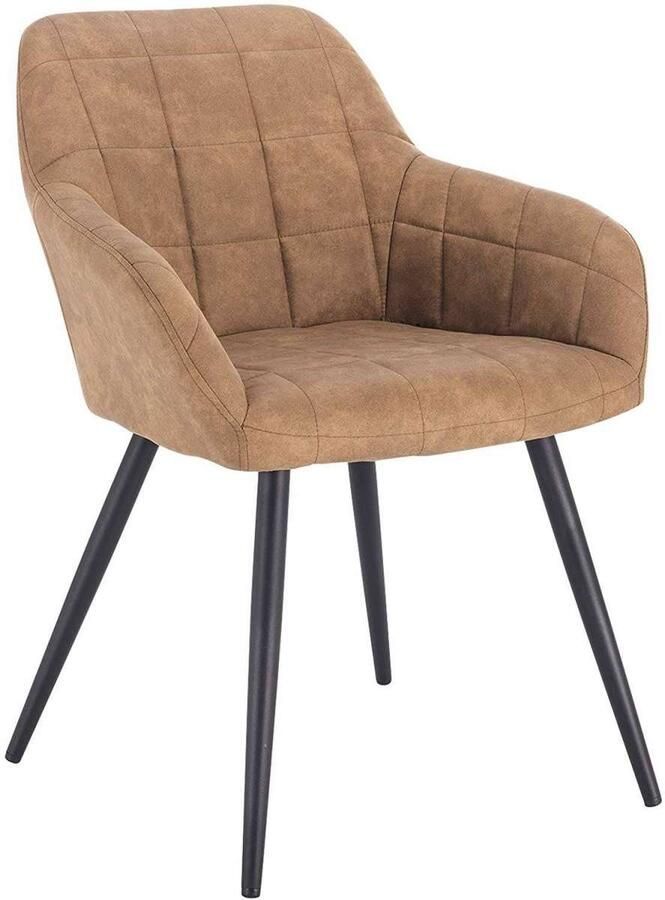 Warraich Eetkamerstoel met armleuningen – Stoffen bekleding & metalen poten – Bruin – 1 stuk