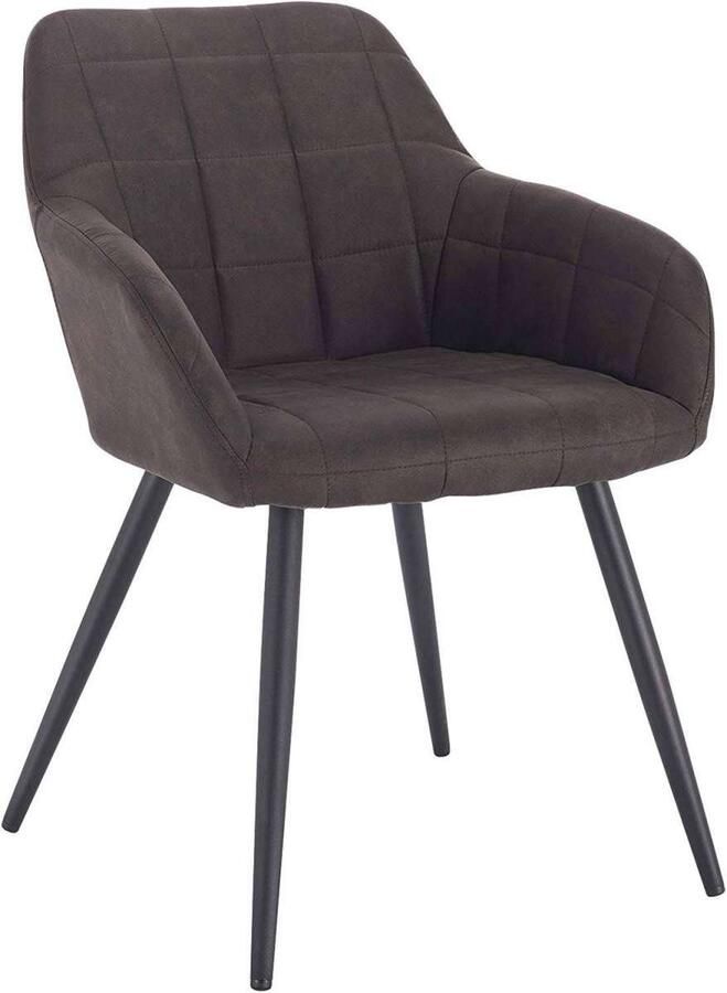 Warraich Eetkamerstoel met armleuningen – Stoffen bekleding & metalen poten – Donkerbruin – 1 stuk
