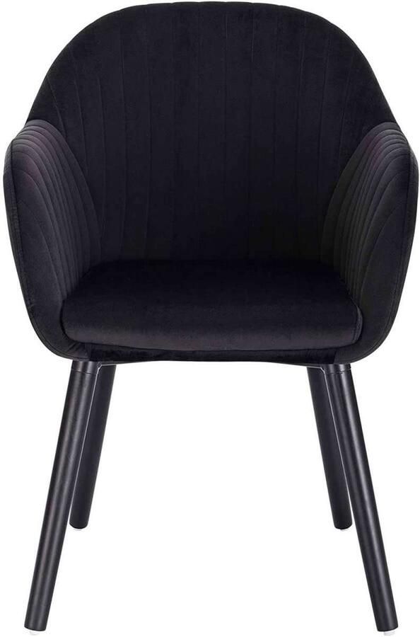 Warraich Eetkamerstoelen –zwart Fluwelen Zitting – Met Armleuning – Massief Houten Frame – Zwarte Poten