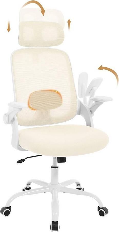 Warraich -Ergonomische Bureaustoel Beige – Met Lendensteun Schommelfunctie en Ademende Netstof