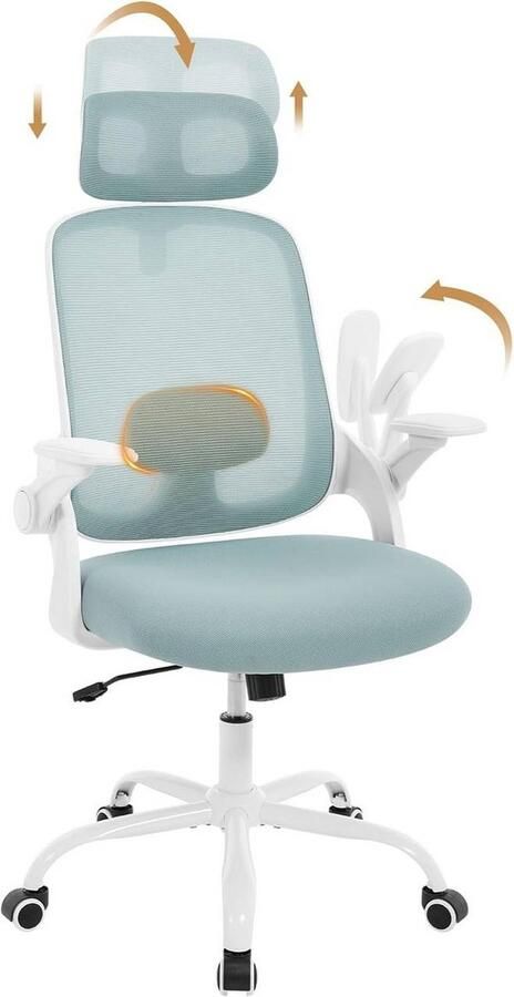Warraich -Ergonomische Bureaustoel Blauw – Met Lendensteun Schommelfunctie en Ademend Netstof Rugvlak