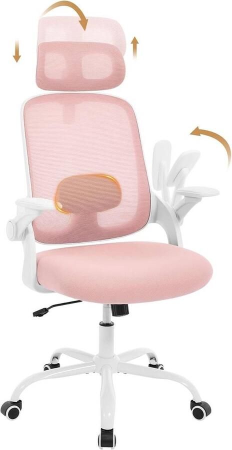 Warraich -Ergonomische Bureaustoel Roze – Met Lendensteun Schommelfunctie en Ademende Netstof Rugleuning