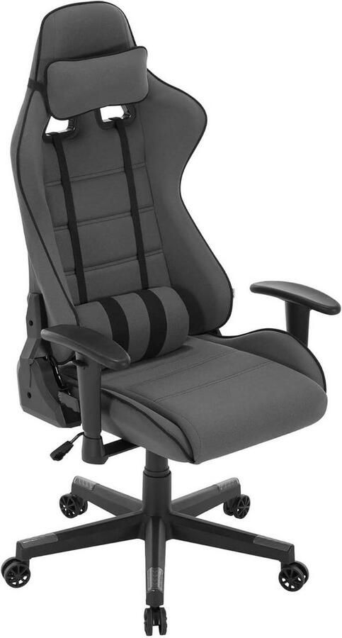 Warraich -Gamingstoel ergonomische bureaustoel 150 kg belastbaar draaistoel netstof grijs + zwart