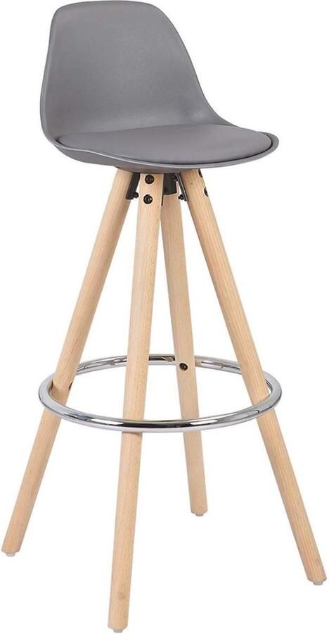 Warraich -Grijze Barkruk: Comfortabele Keukenstoel met Rugleuning en Voetsteun Gemaakt van Duurzaam Kunstleer en een Stevig Houten Frame
