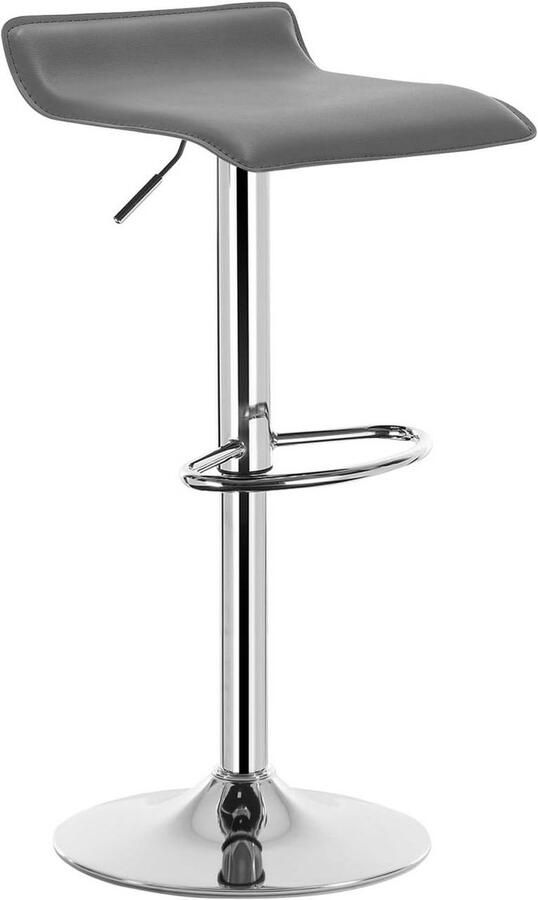 Warraich -Grijze Barkruk: Onderhoudsvriendelijk Kunstleer met een Stijlvol Verchroomd Stalen Onderstel en Antisliprubber voor Extra Stabiliteit