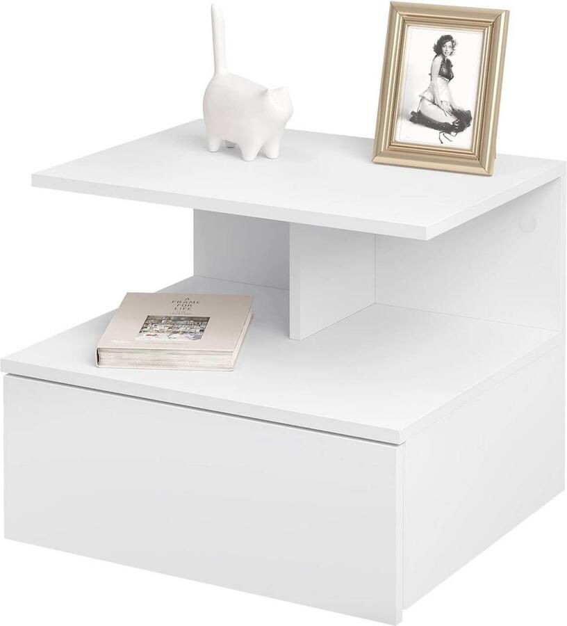 Warraich -Hangend nachtkastje van hout met lade en open vak – wit