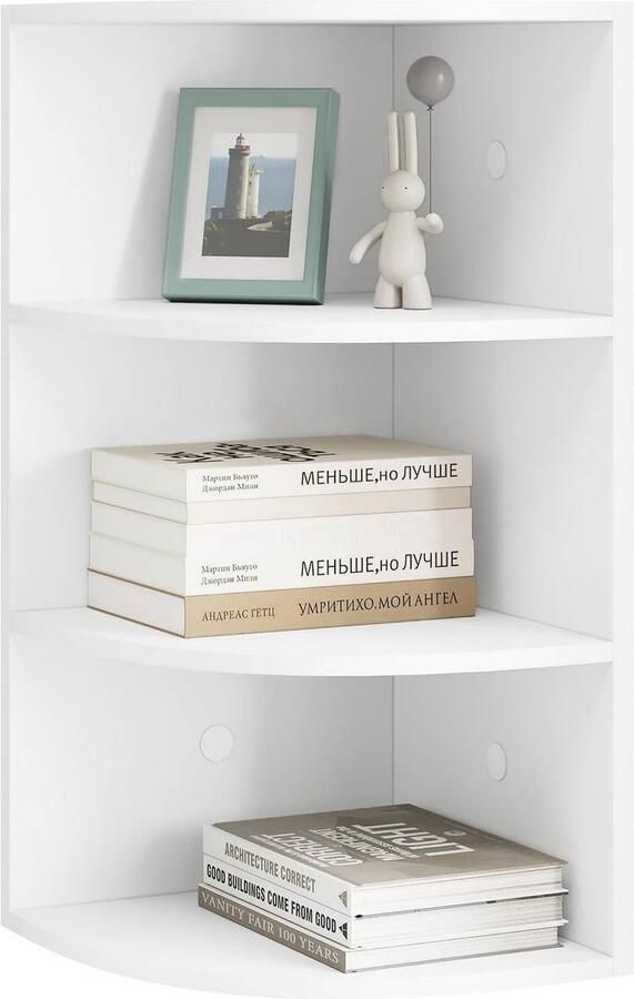 Warraich -Hoekplank hangend – Wandplank wit met 4 niveaus – Hangende boekenplank of keukenwandplank