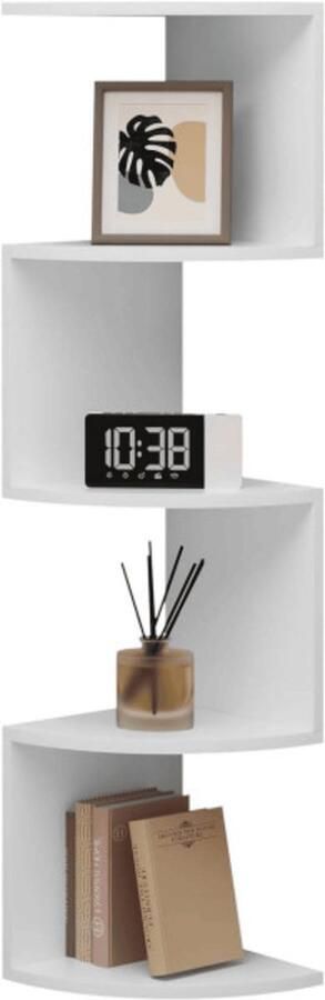 Warraich -Hoekplank zigzag-design – Wandplank met 5 niveaus – Gemaakt van houtmateriaal – Wit