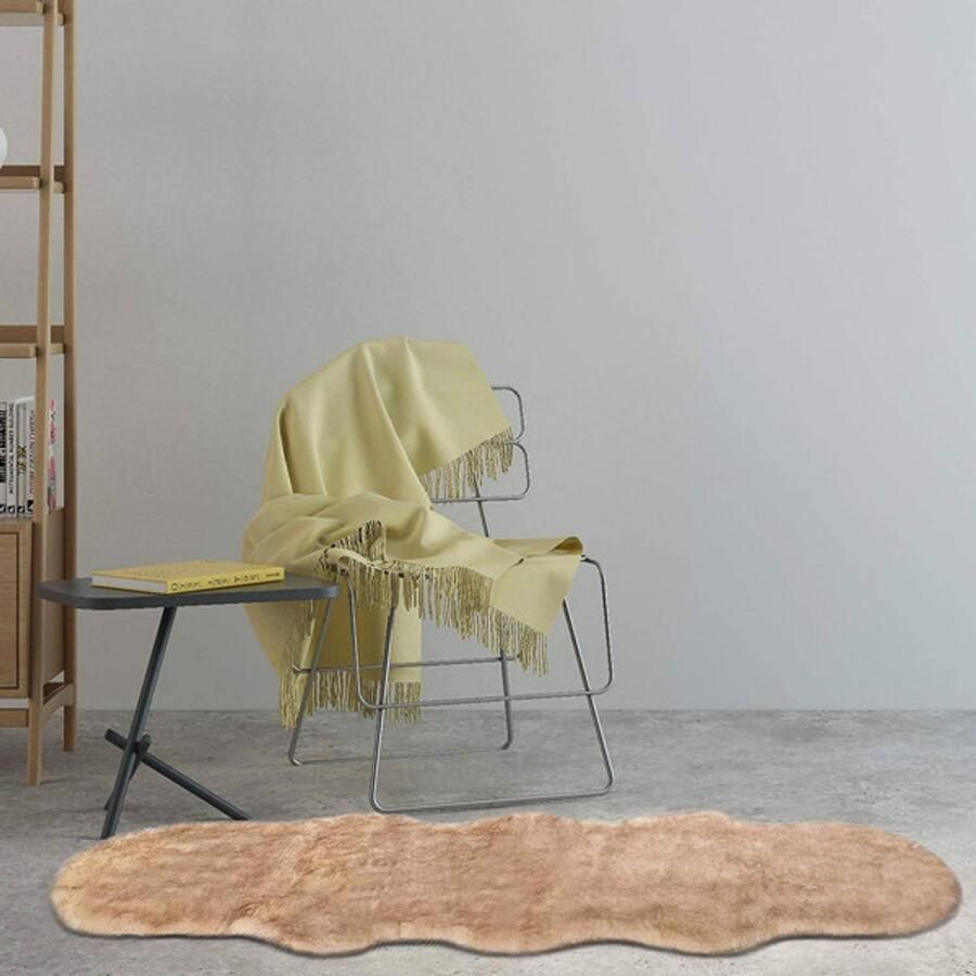 Warraich -Imitatiebont Lamsvacht Vloerkleed Fluffy Wit + Bruin (170-180) x 60 cm