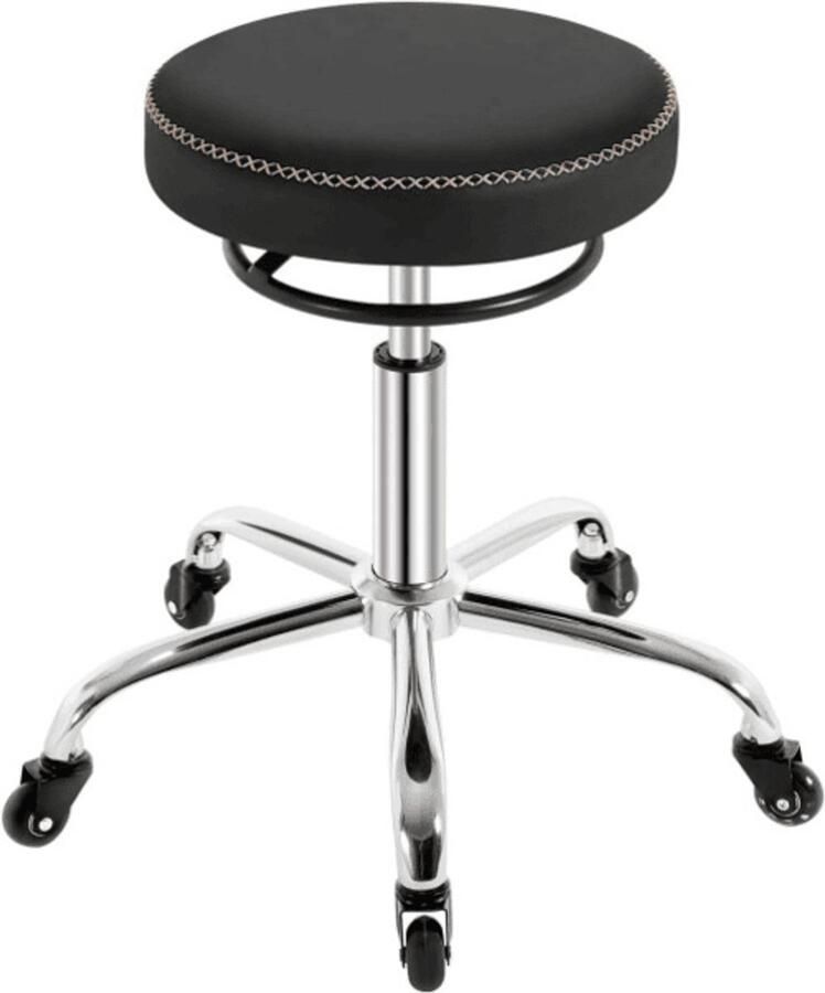 Warraich -In hoogte verstelbare rolkruk bureaukruk 360° draaibaar rond kunstleer