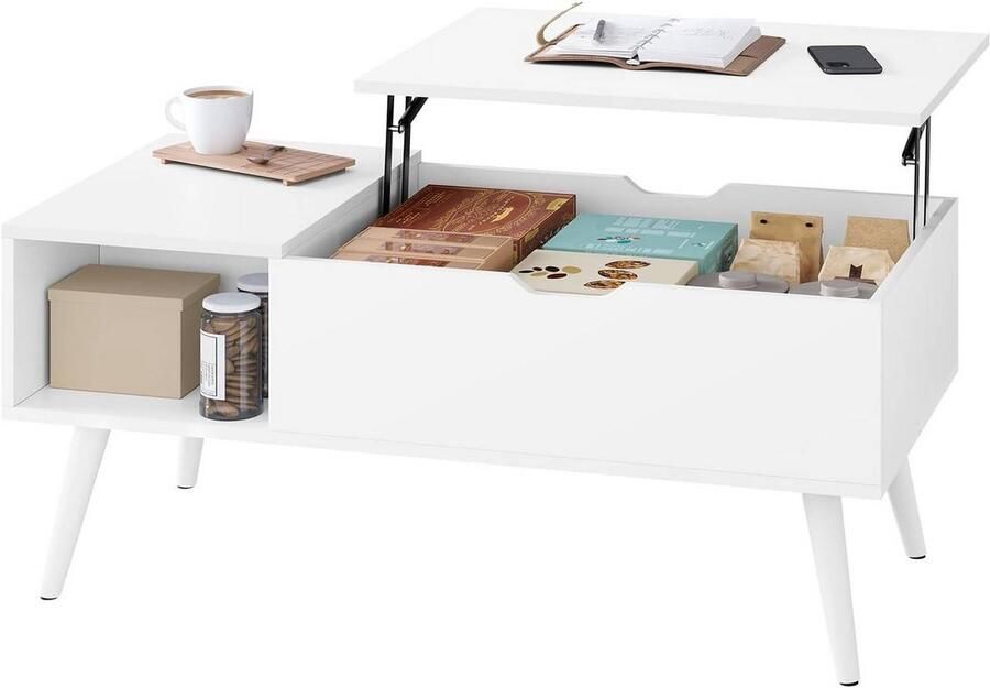 Warraich -In hoogte verstelbare salontafel en bijzettafel met opbergruimte afmetingen 100 x (43-57) x 50 cm uitgevoerd in wit