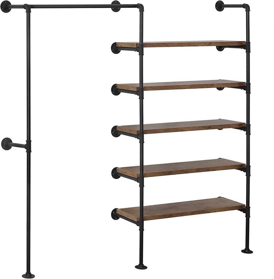 Warraich -Industriële Kledingrek met Wandmontage – Open Kast met Metalen Buizen