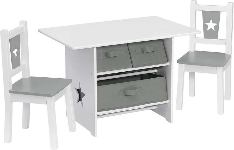 Warraich Kindertafel met 2 Stoelen en 3 Opbergdozen Multifunctionele Kindermeubelset