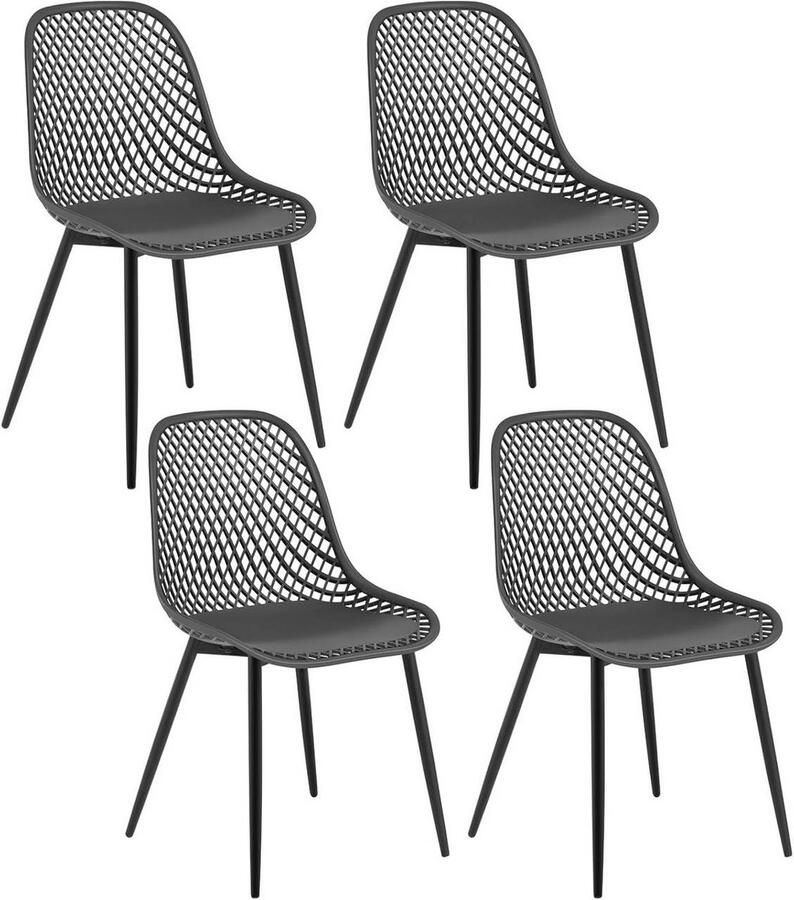 Warraich Klihome Set van 4 Eetkamerstoelen – Grijs met Rugleuning en Stevige Metalen Poten