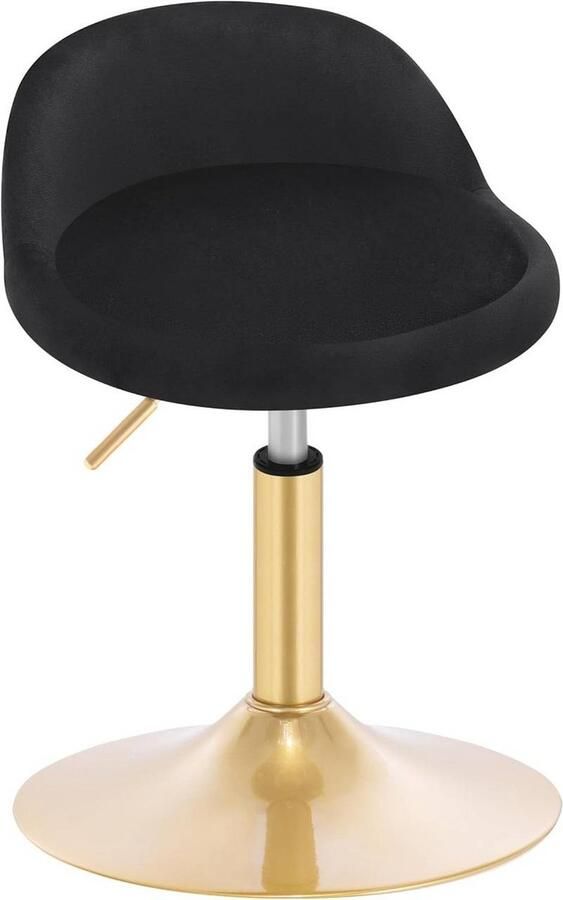 Warraich -Make-up kruk – in hoogte verstelbaar draaibaar fluweel zwart + goud ook geschikt voor kantoor of keuken